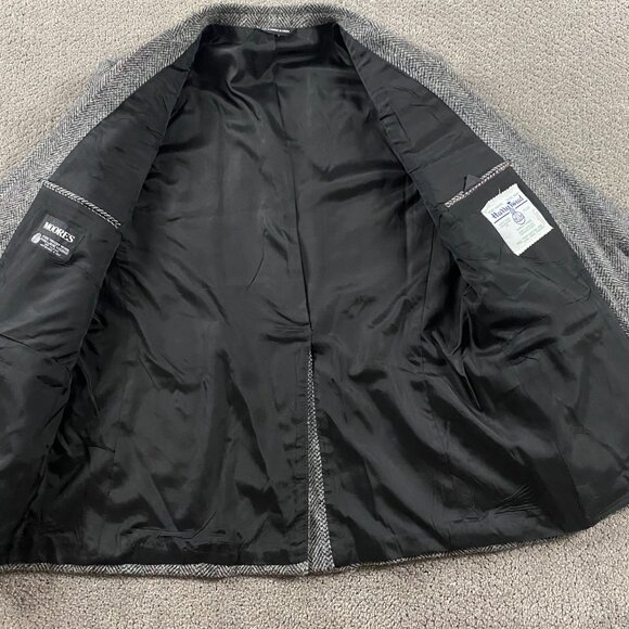 Vintage Harris Tweed Wool Tweed Herringbone Blazer Sport Coat Mens 46 SHORT Gray - Picture 6 of 16